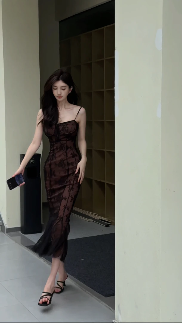 气质名媛风蕾丝绑带鱼尾长裙2025新款夏季修身纯欲性感修身吊带裙