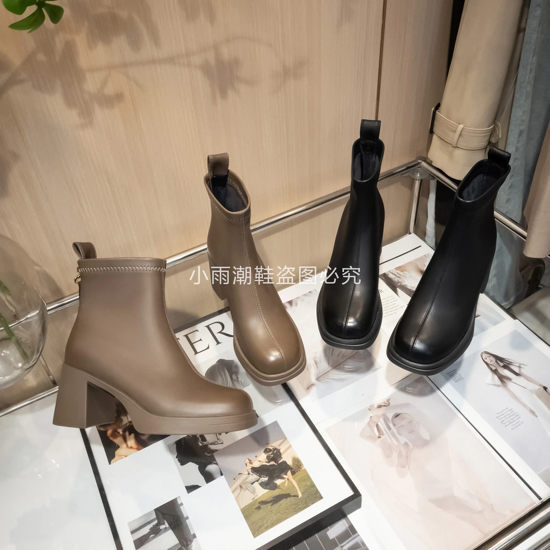 【欧鞋酷】A-209冬季瘦瘦靴加绒加厚保暖短靴增高厚底粗跟百搭潮鞋