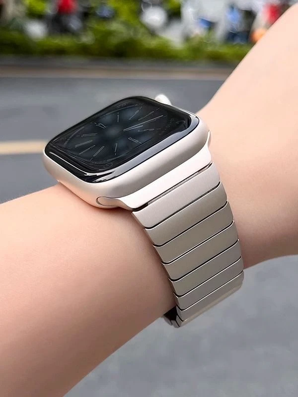 适用applewatch黑色不锈钢ins表带蝴蝶扣iwatchh7654se华强北通用