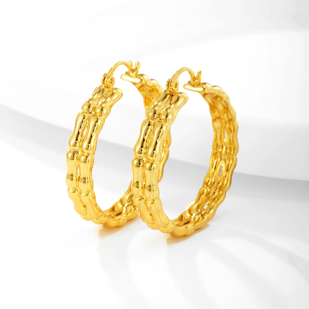 铜合金耳饰 四公分双排竹节大耳环