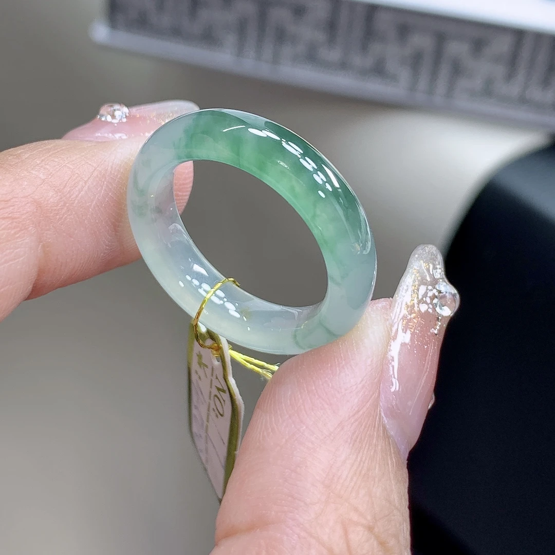 玉指环冰飘花17号-天然缅甸A货翡翠冰飘花戒圈尺寸17.9-5.9-3.7mm