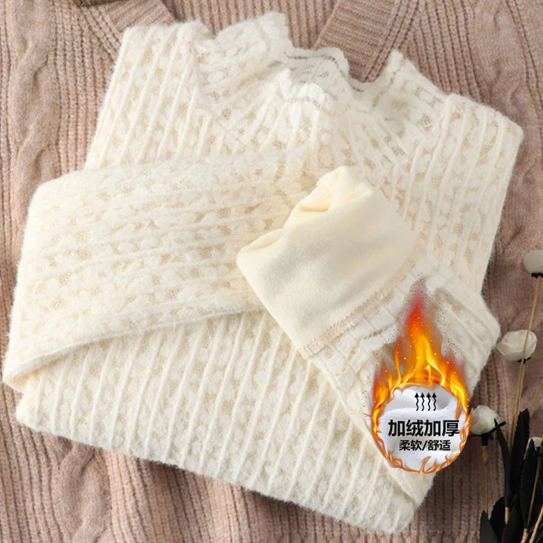 半高领白色加绒磨毛蕾丝打底衫秋冬新款高档洋气内搭小衫长袖上衣