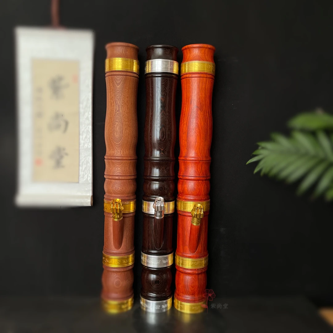 红花梨木大号烟杆木作文玩摆件纯手工中式雕刻工艺品父亲礼品