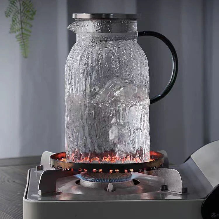 【2000ml开水直入】高颜值大容量冷水壶树皮纹带盖玻璃壶耐高温