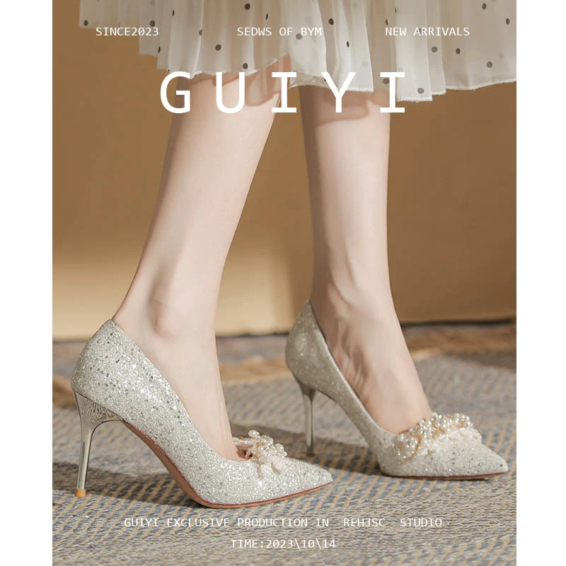 【闺意】温柔法式单鞋女婚鞋尖头结婚秀禾主婚纱鞋子鞋伴娘鞋子鞋