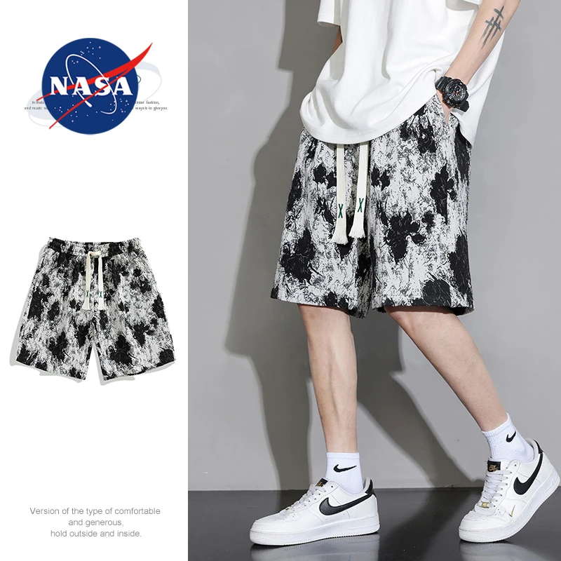 NASA运动薄款短裤男款外穿中裤潮流马甲印花宽松美式潮五分男短裤