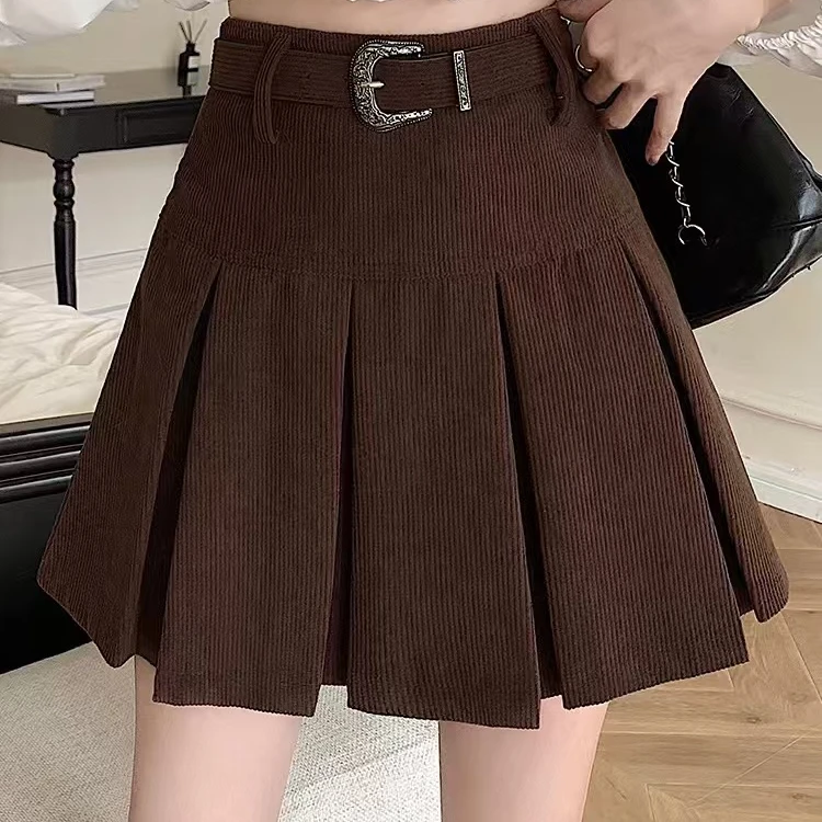 灯芯绒百褶半身裙女秋冬2024年新款小个子高腰显瘦防走光a字短裙