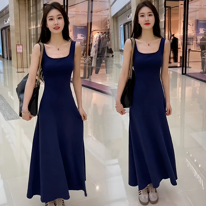 无袖连衣裙女2025年夏季新款韩版时尚百搭简约收腰显瘦背心长裙子