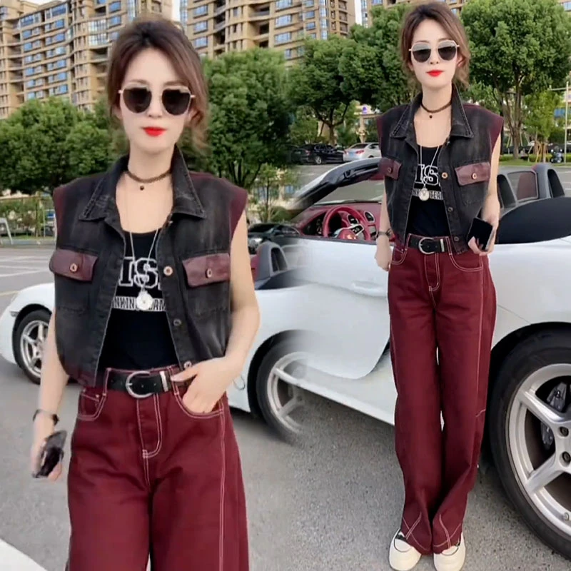 高含棉2025春秋季新款时尚牛仔马甲女后背字母印花百搭显瘦短外套