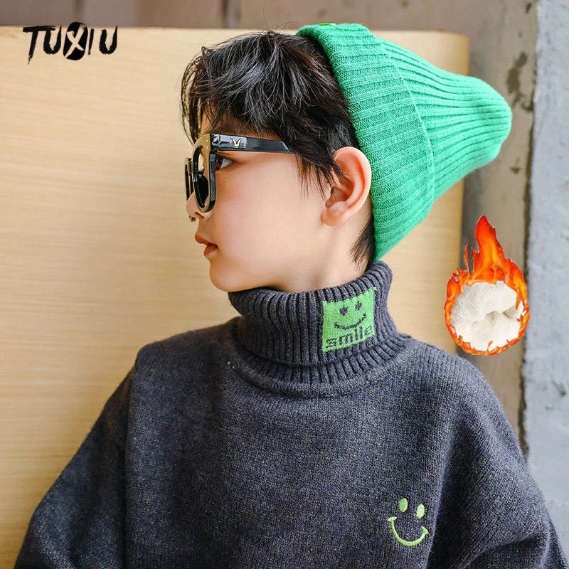 巴拉拉吧男童高领毛衣套头秋冬款加绒加厚中大童打底衫儿童装潮20