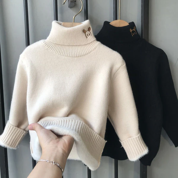 男童高领一体绒毛衣儿童打底衫色百搭女童冬装加绒保暖上衣韩版