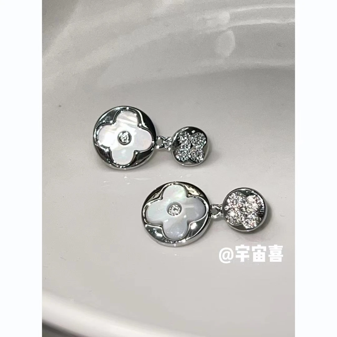 铜合金贝壳耳饰 E4-031【锆石贝壳花子前后耳钉】