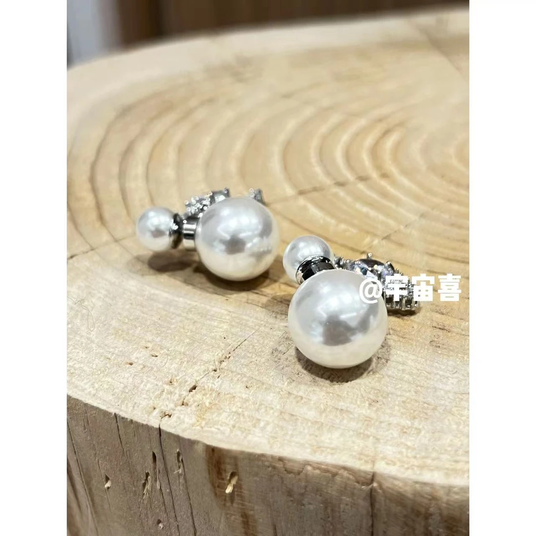 铜合金锆石耳饰 D4-098【前后贝珠星球锆石冰糖耳钉】