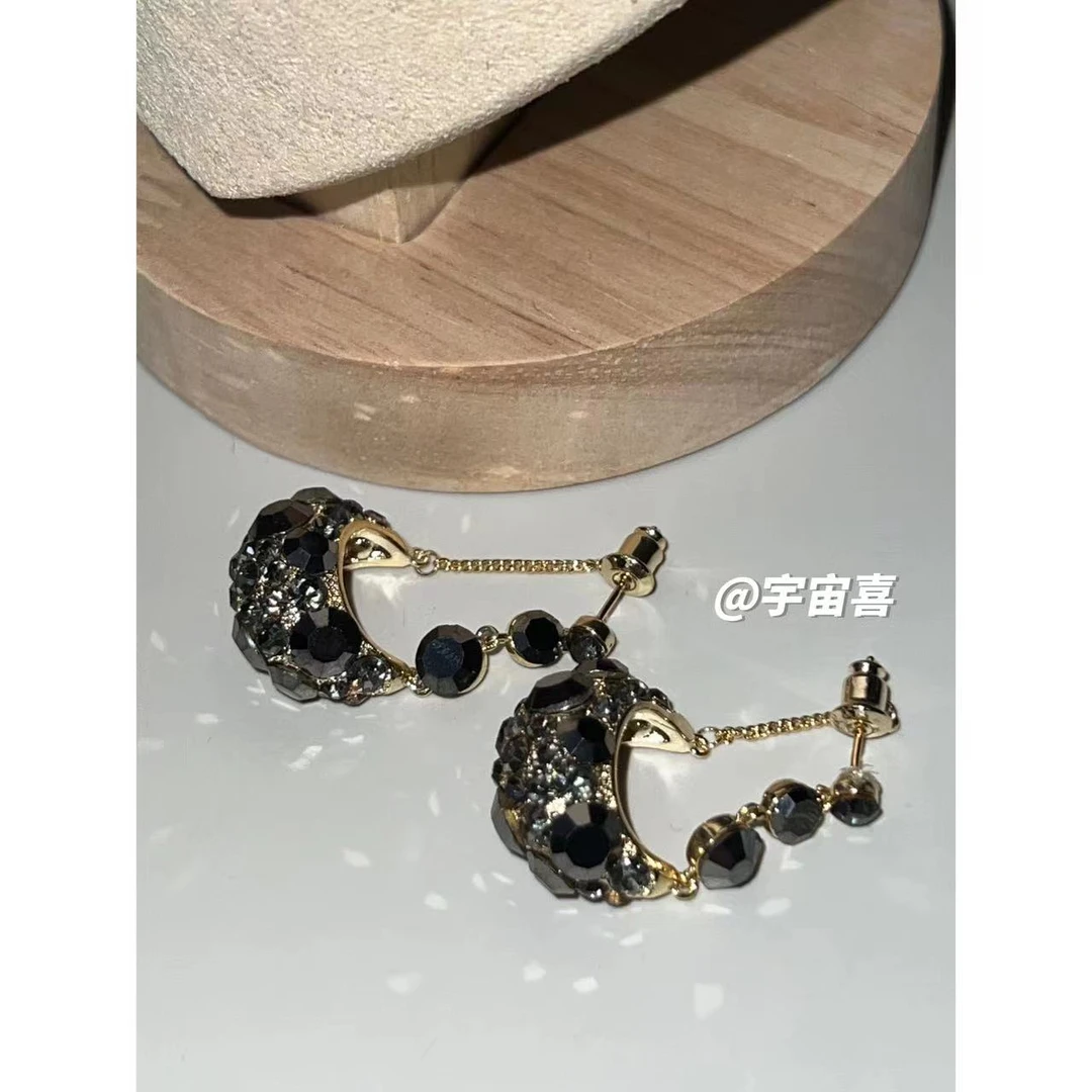 铜合金合成锆石耳饰 【茶色满锆前后小包镂空耳钉】