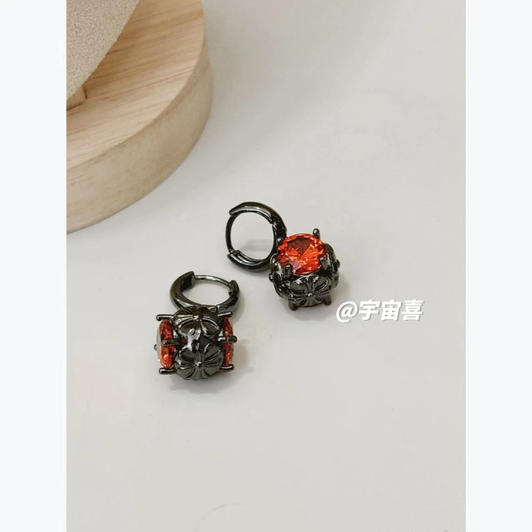 铜合金合成锆石耳饰 E3-009【枪色筛子克克耳扣】