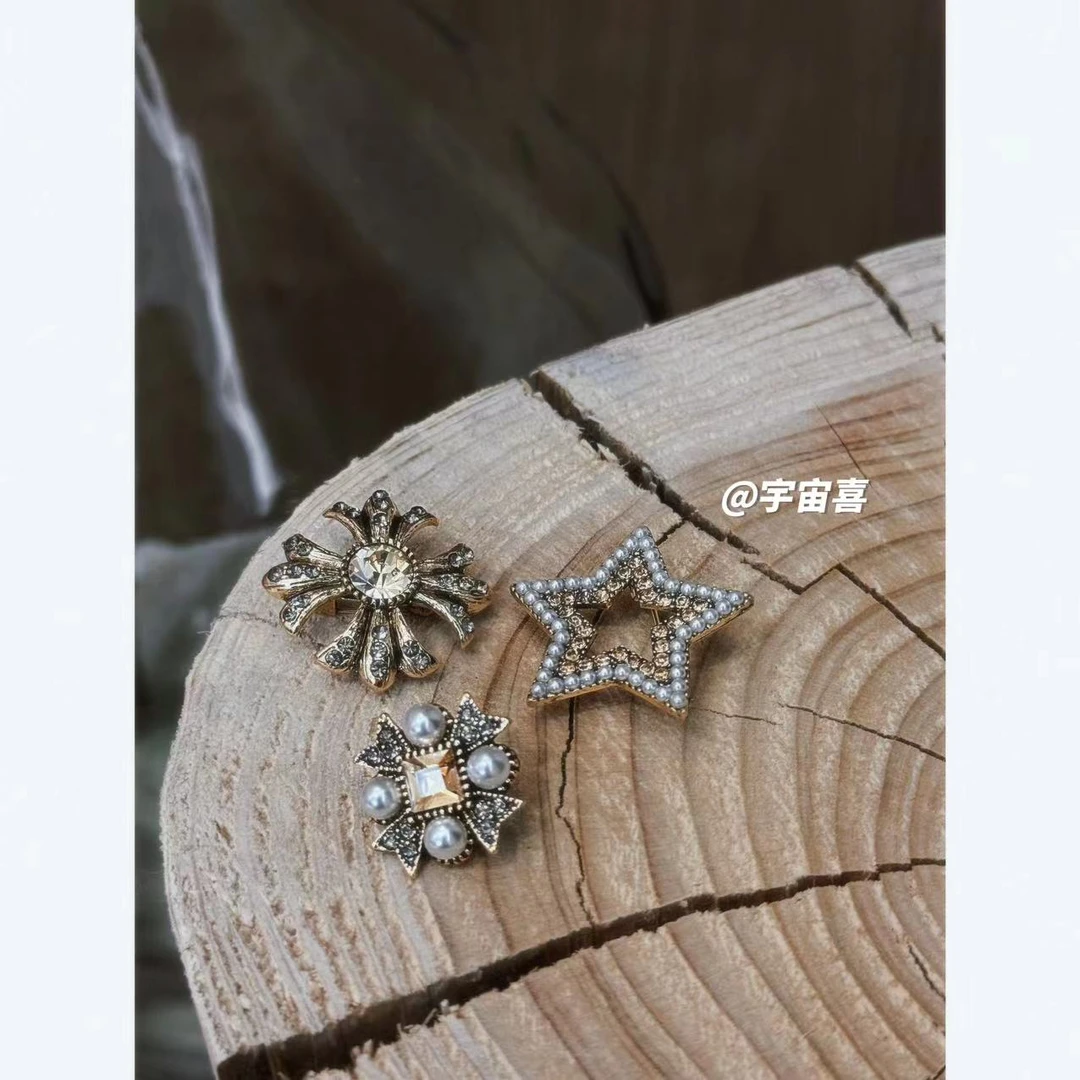 铜合金锆石胸针 N2-032茶色系贝珠三组套胸针