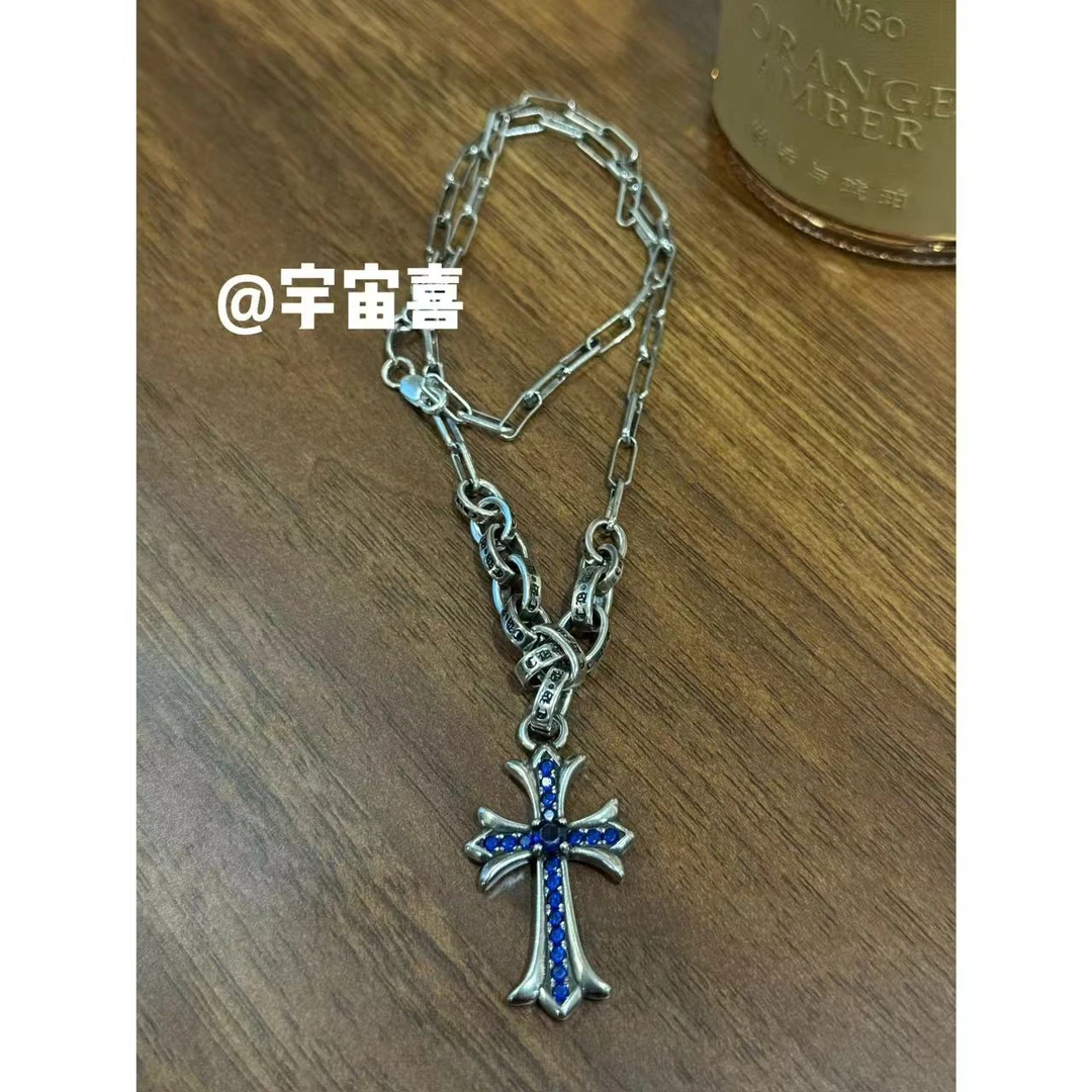 铜合金项链 H2-057镀银十字架锆石项链