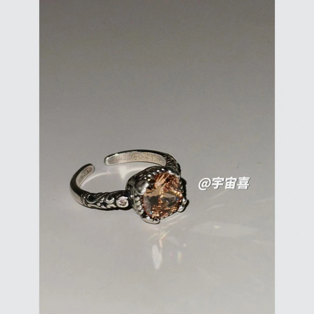 铜合金锆石戒指 K3-074【镀银茶色方形活口锆石戒指】