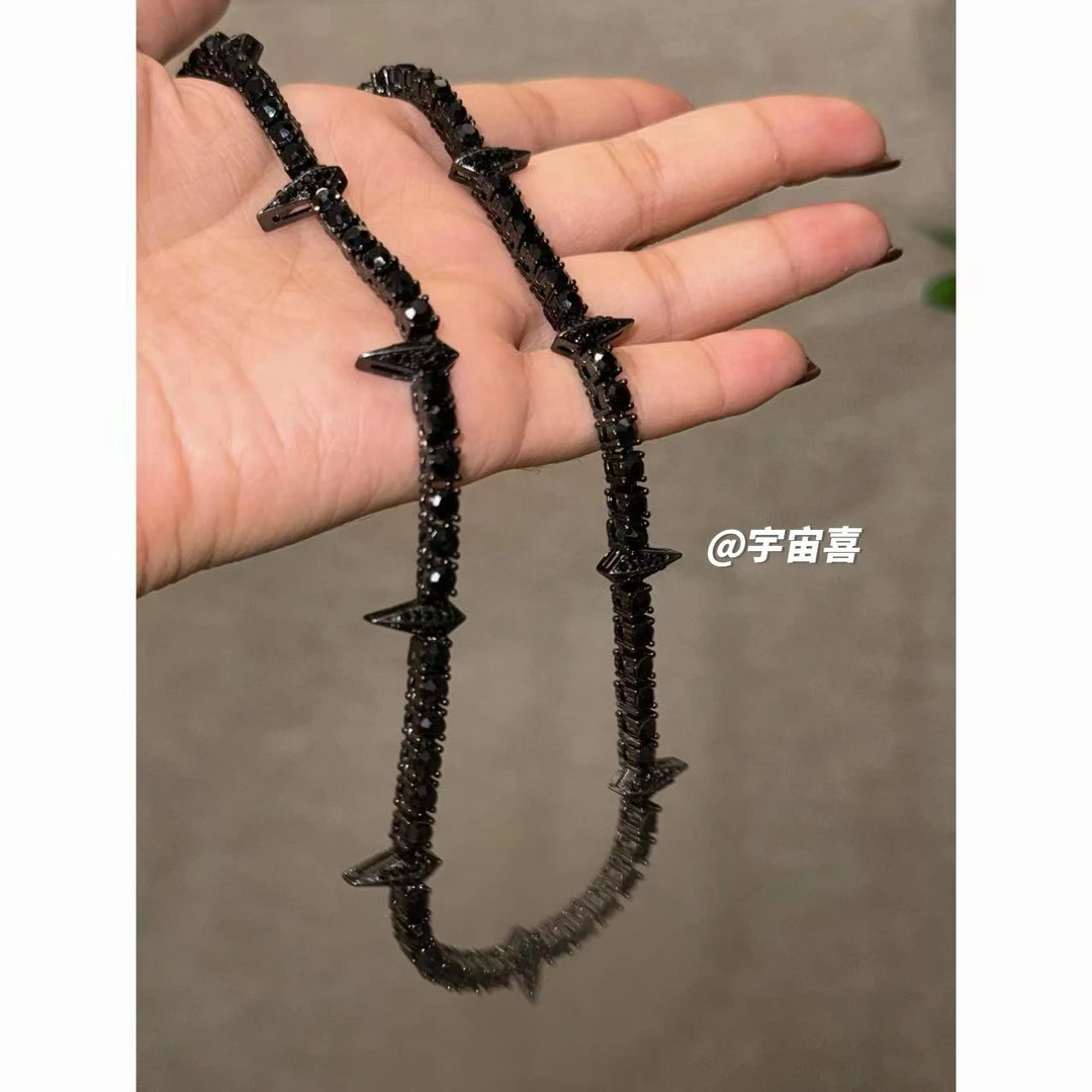 铜合金合成锆石项链 G1-020【黑色尖刺锆石项链】黑色