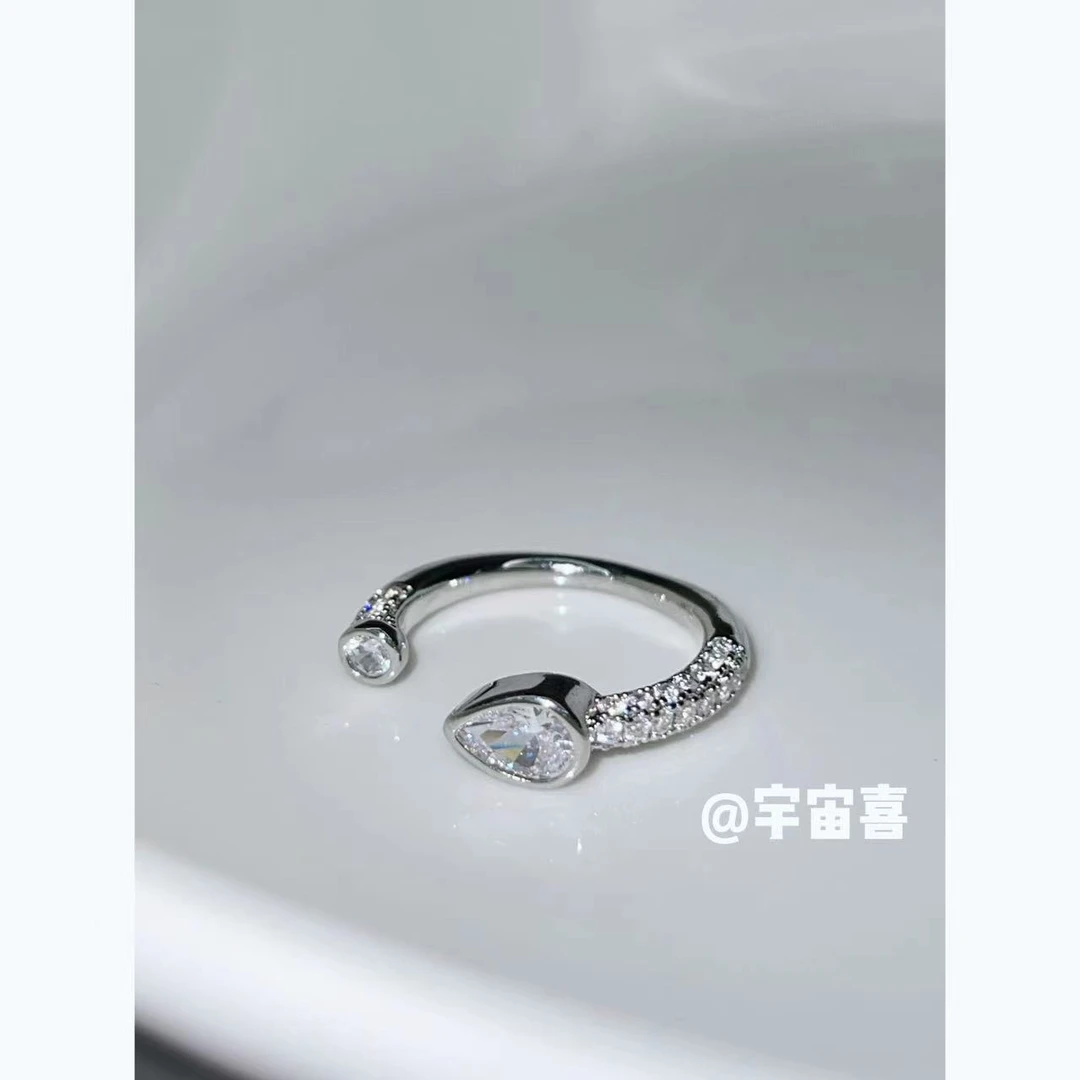 铜合金锆石戒指 K5-056【开口水滴白锆素戒戒指】