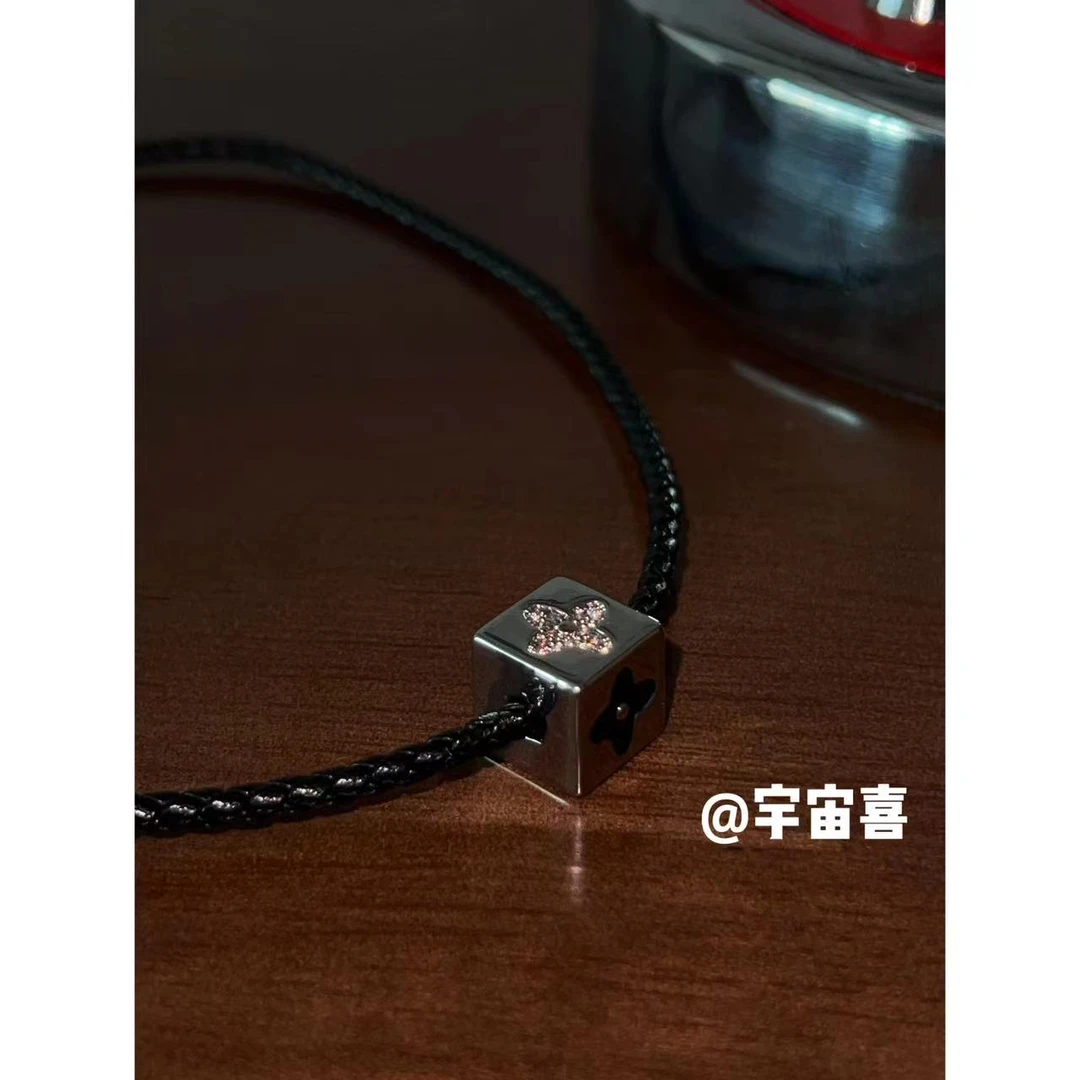 铜合金皮质项链 G1-012【皮质方块项链银色花子颈部项链】