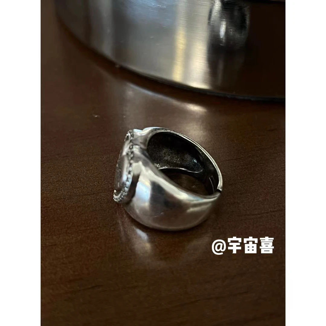 铜合金戒指 K5-002【古银色爱心麦麦宽戒指活口】