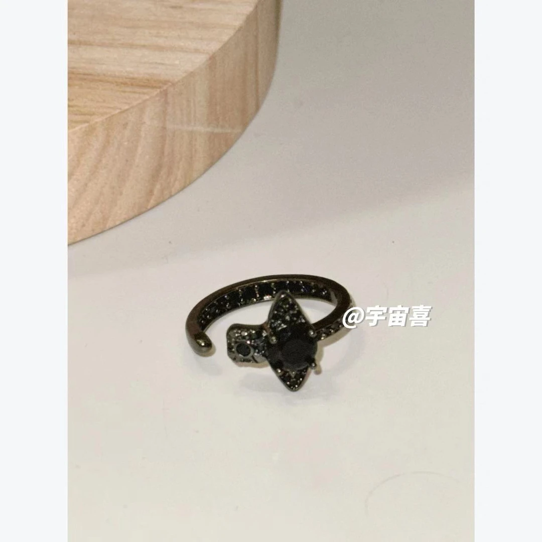 铜合金珐琅戒指 K2-073【黑色土星活口戒指素戒】