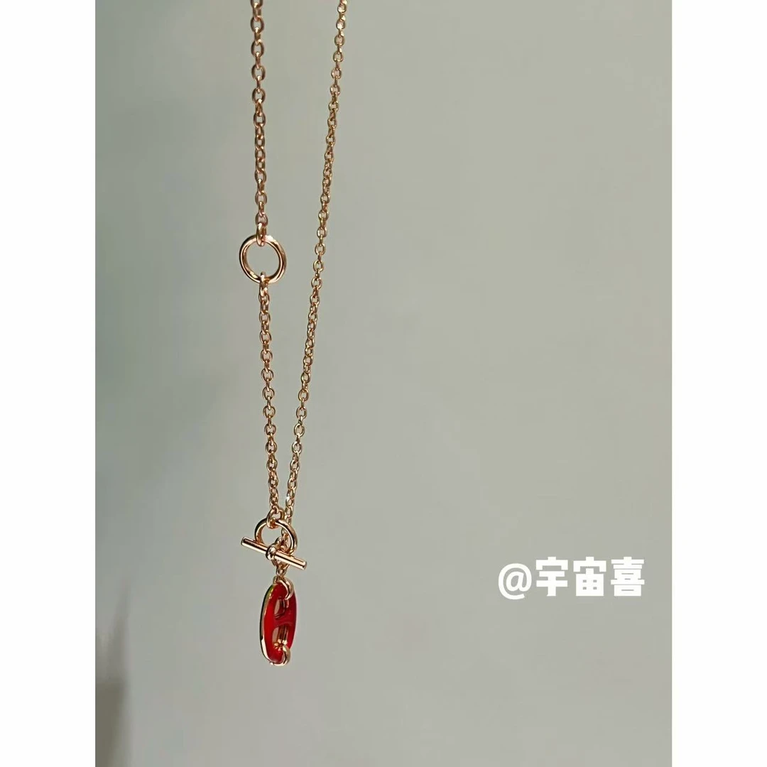 铜合金项链 H1-025【ot粉金链条猪鼻子珐琅红色项链】红色