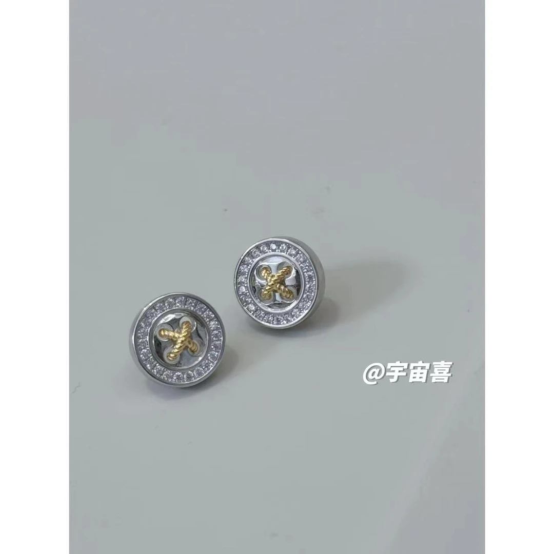 铜合金锆石耳饰 B4-031【金银扣子锆石耳钉】