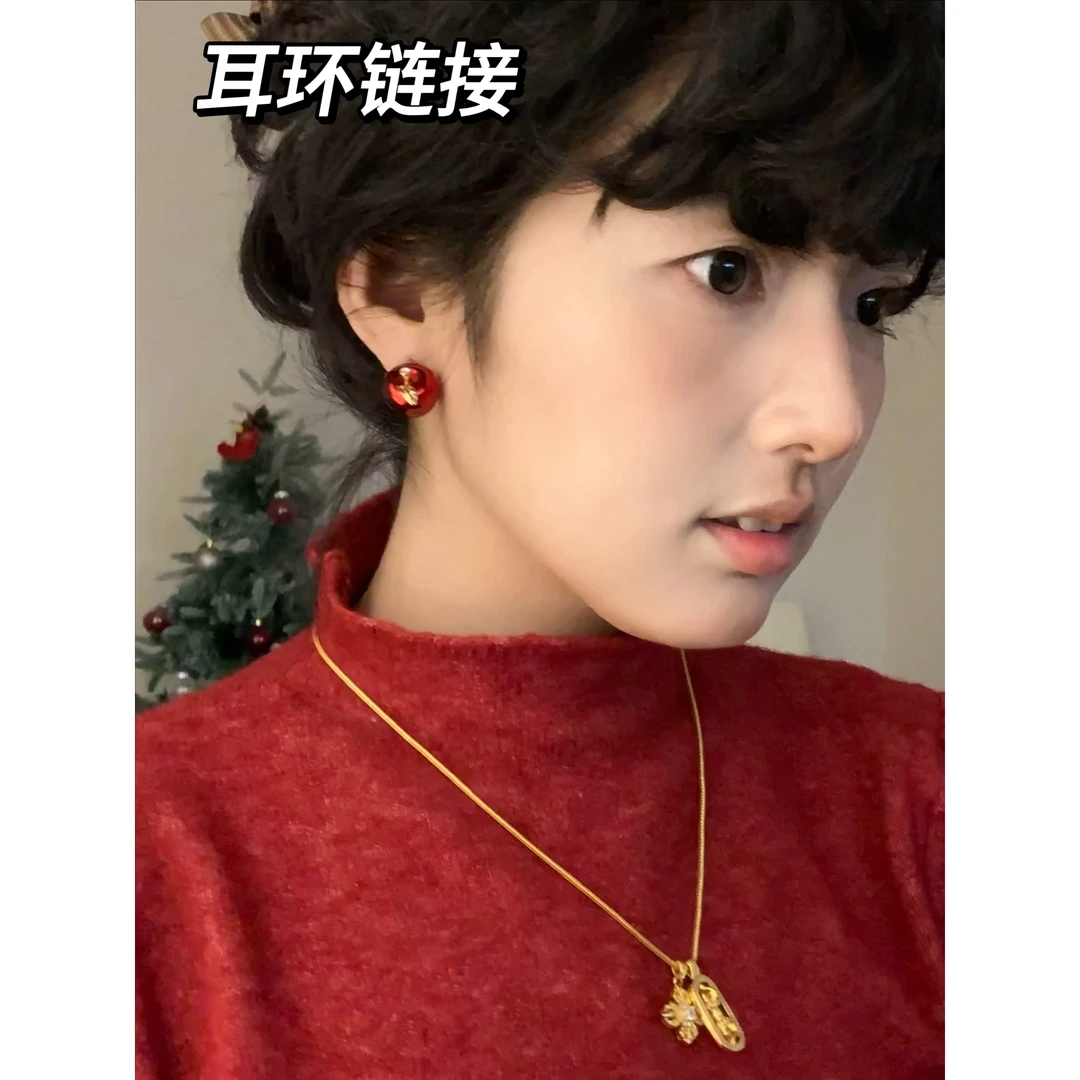 铜合金珐琅耳饰 C3-038【珐琅红锆石平安果耳钉】