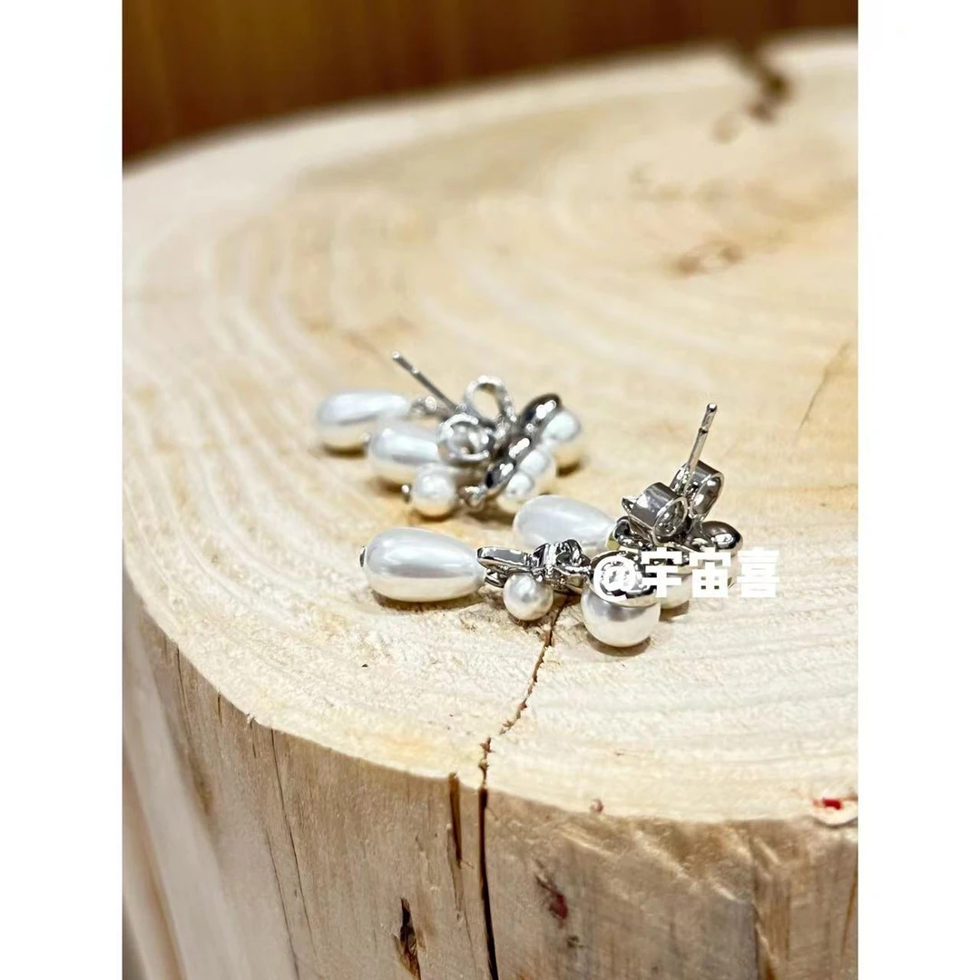 铜合金仿珍珠耳饰 A4-029【贝珠流苏排列星球耳排耳钉】