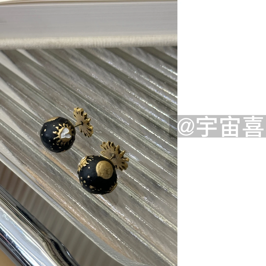 铜合金珐琅耳饰 E3-068【哑光黑金烤漆太阳前后耳钉】