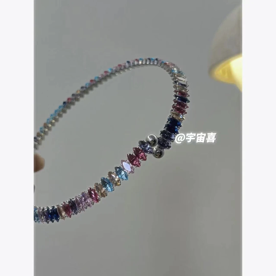 铜合金莫桑石项链 G2-002【椭圆彩色抓镶嵌颈圈】
