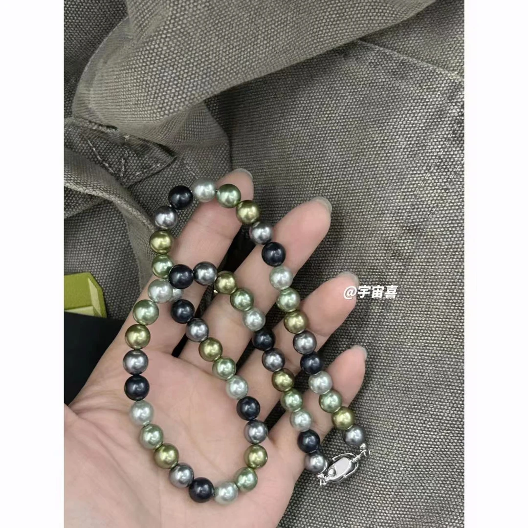 铜合金仿珍珠项链 H2-077【大溪地绿色灰色黑色贝珠拼色项链】