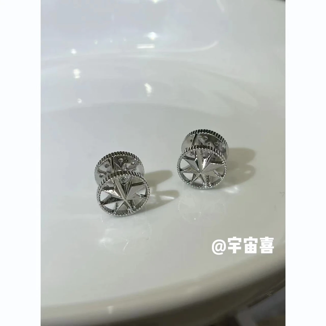 铜合金锆石耳饰 B4-002【圆形锆石八芒星立体浮雕圆形耳扣】