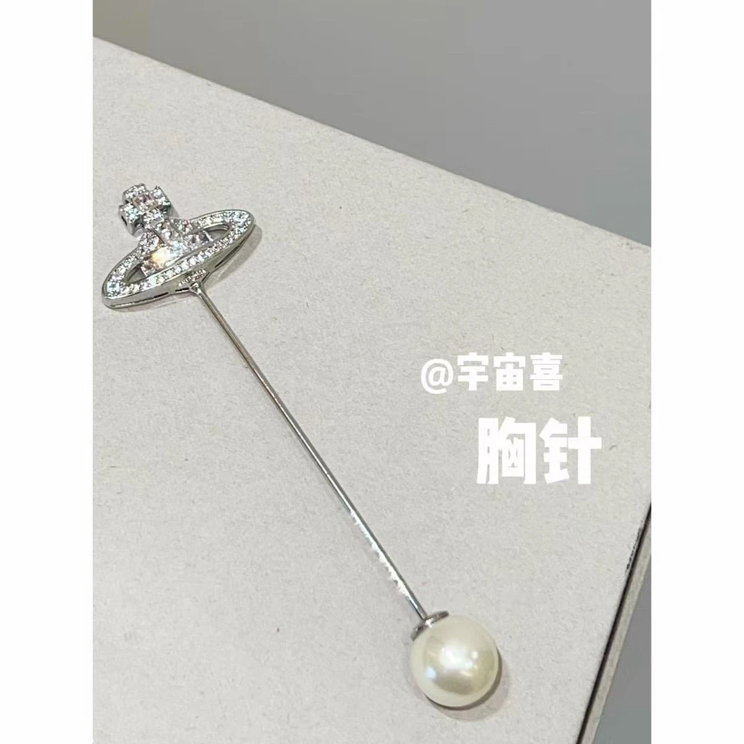 铜合金莫桑石胸针 M4-035【星球白锆一字插贝珠胸针】单只
