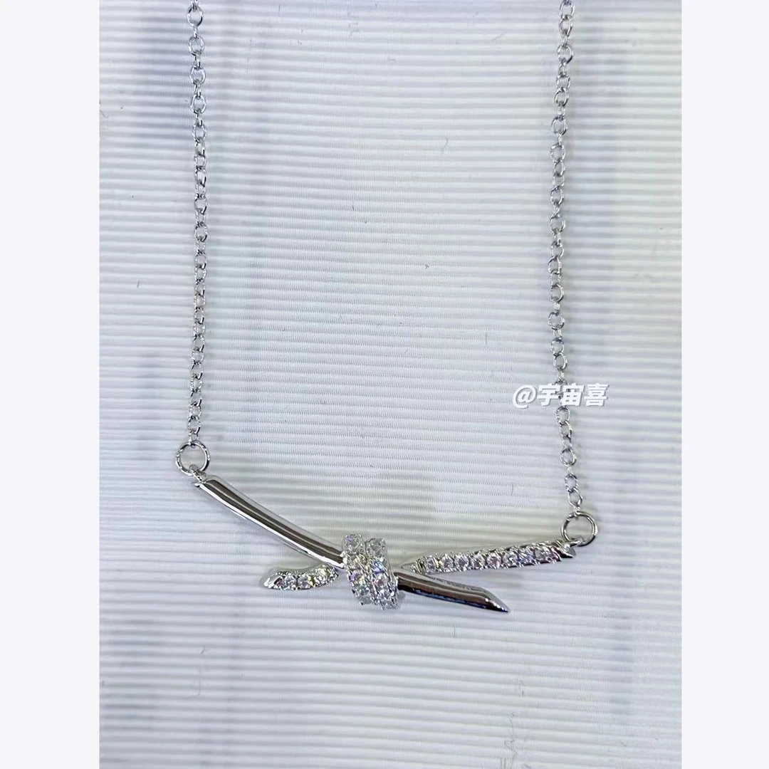 铜合金项链 H1-008【细链条拼接设计师极简金属打结锆石项链】