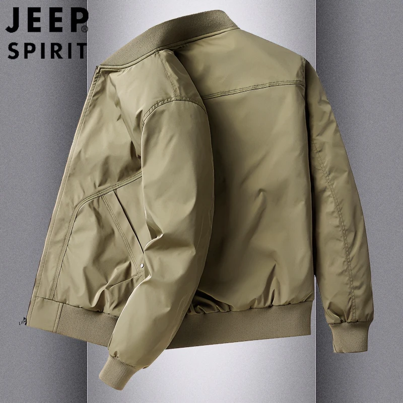 JEEP SPIRIT春秋棒球领男士飞行员夹克纯色休闲百搭工装外套男