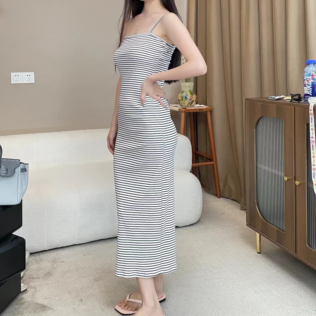 莲的百万  2024年夏季新款设计感条纹吊带裙休闲连衣裙T24HS171 L