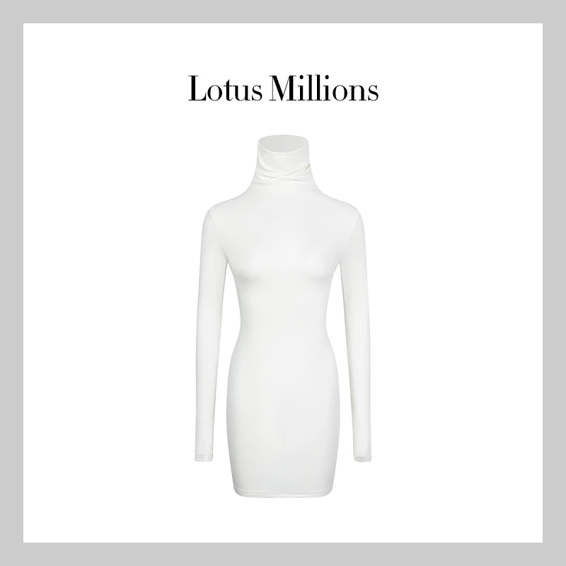 莲的百万【连衣裙】2023年 休闲百搭设计感半高领连衣裙23D-737 L