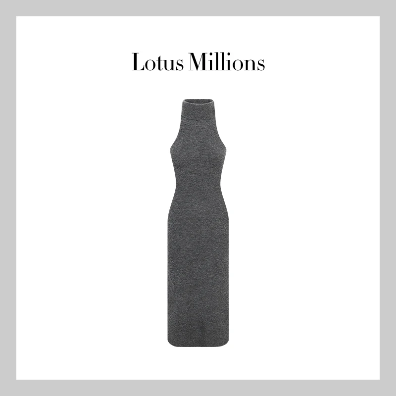 莲的百万【连衣裙】2024年新款休闲百搭时尚羊毛灰色加厚高领连衣裙
