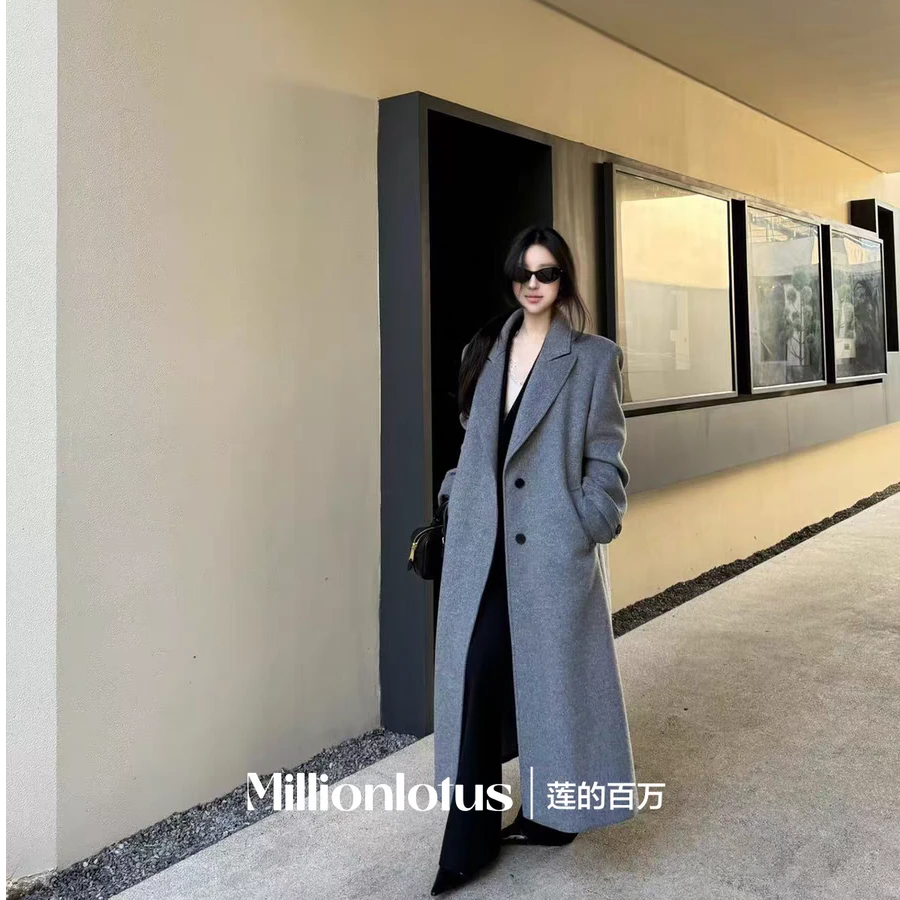 莲的百万【初冬的雾】很长的一款气质百搭灰色大衣