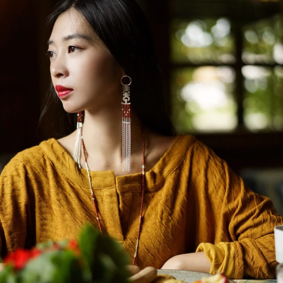 925银耳饰 游尘饰品/ 喜从天降鸿运耳环流苏民族风