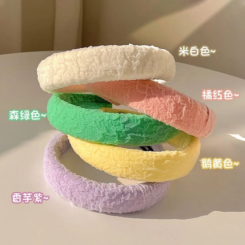 糖果色褶皱海绵发箍女秋冬森系百搭增高颅顶头箍韩式超仙发卡头饰