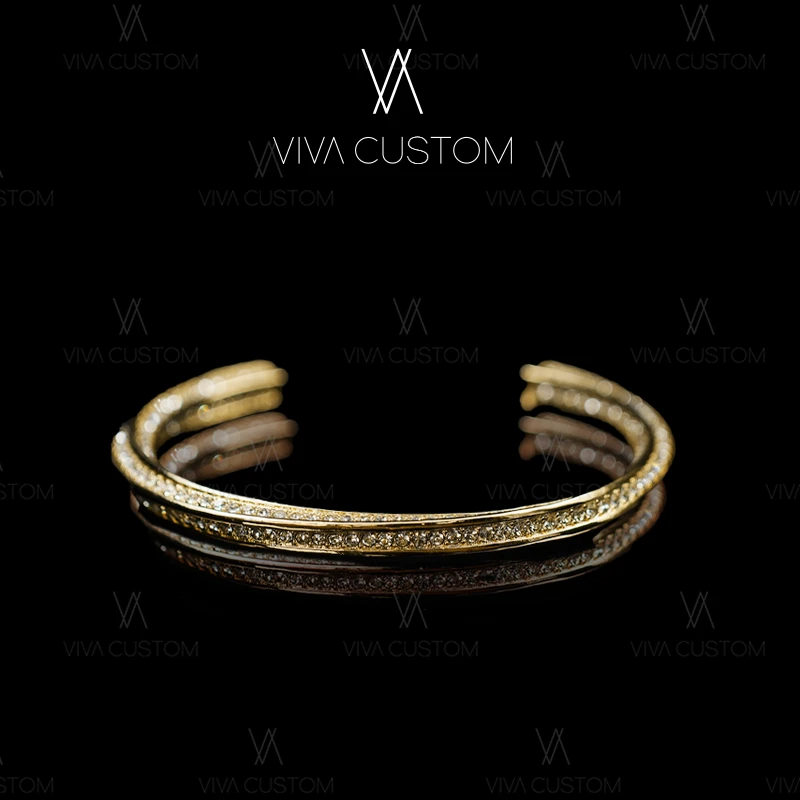 铜合金合成锆石手镯 欧美高级感素款满镶螺旋开口手镯G