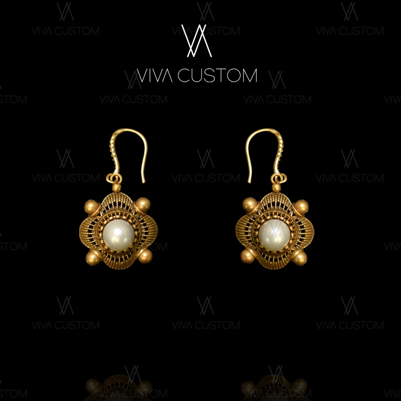 铜合金仿珍珠耳饰 （精工系列）港风设计感镂空花丝耳钩