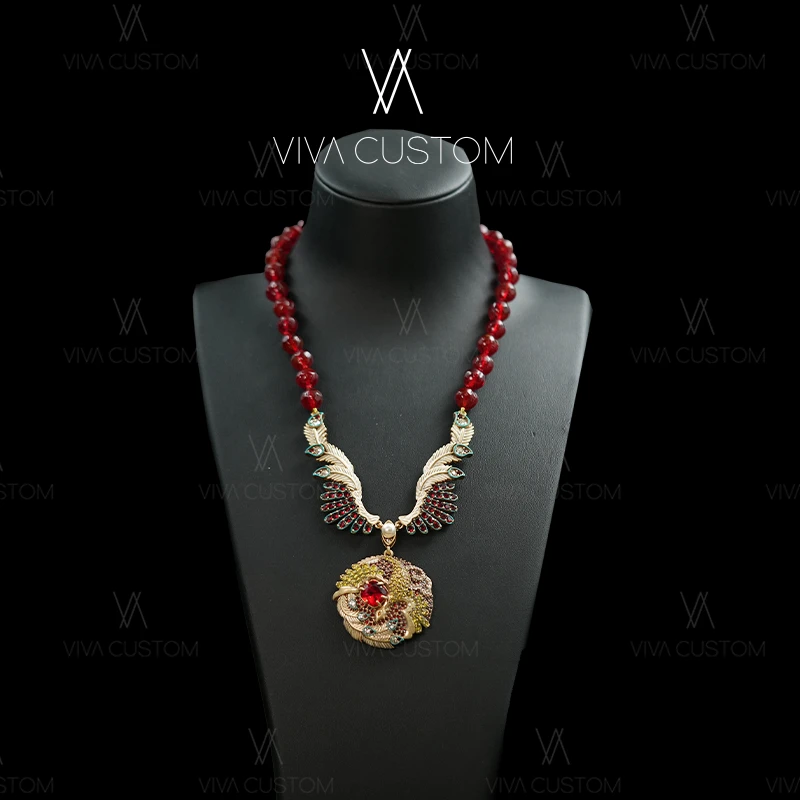 新中式系列 复古高级感重工满镶羽翼项链