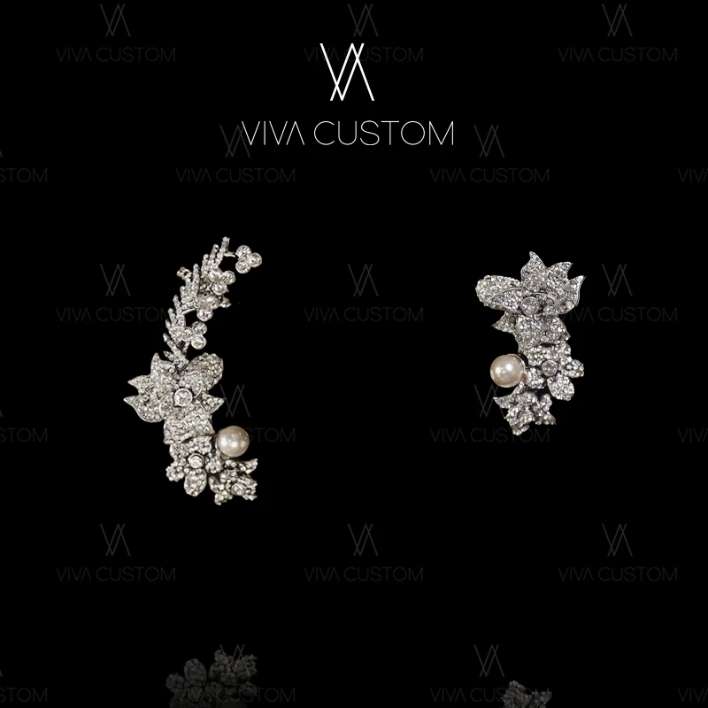 铜合金合成锆石耳饰 (鎏金岁月系列)法式复古精致花瓣耳钉