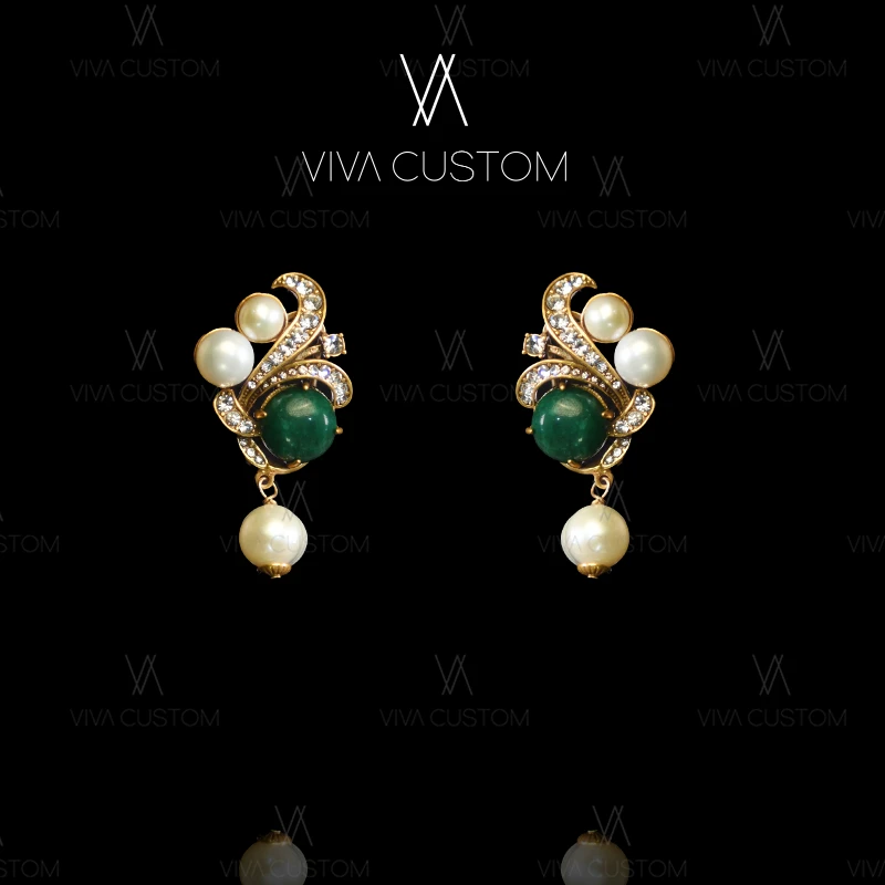 铜合金合成锆石耳饰 (新中式系列)法式优雅环绕珠珠耳拍