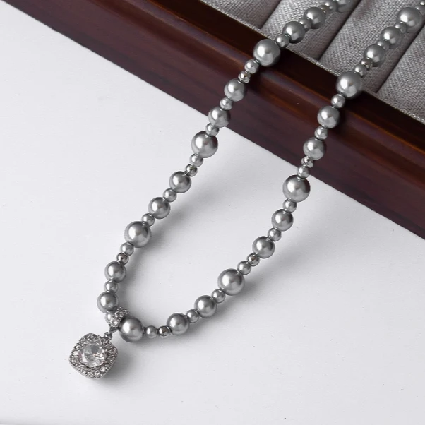 铜合金项链 白色 真多麻灰【方糖】项链秋冬女高级感简约锆石项链